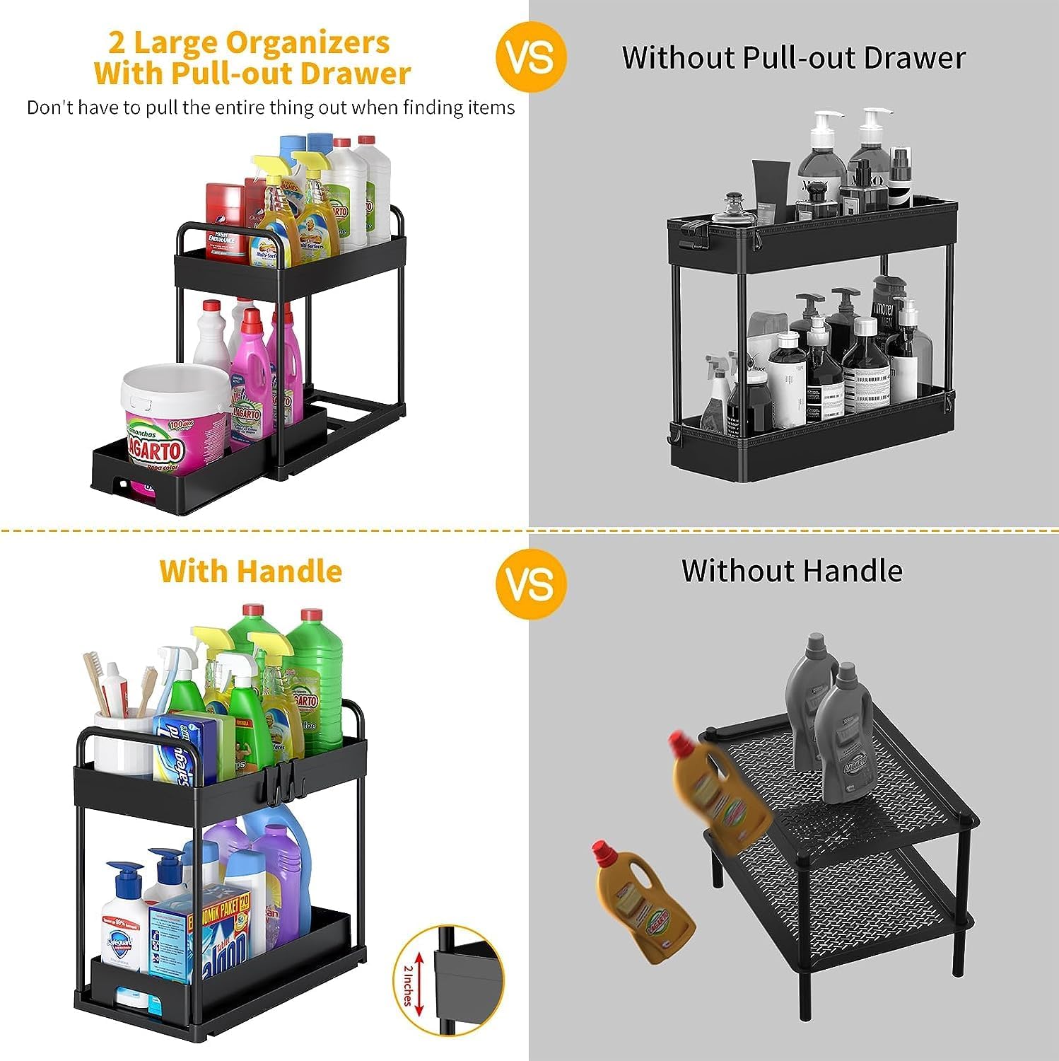 JUJOJB Paquete de 3 organizadores extraíbles para debajo del fregadero, 2 niveles, multiusos, para baño, cocina, fregadero, organizador de