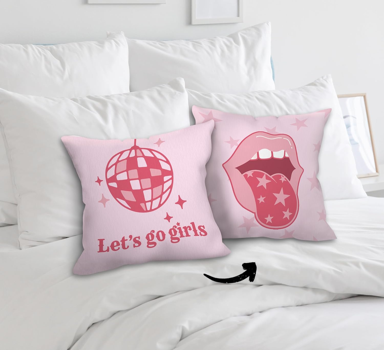 FLDAS Fundas de almohada decorativas reversibles de color rosa intenso de 18 x 18 pulgadas, fundas de almohada de labios con bola de discoteca para