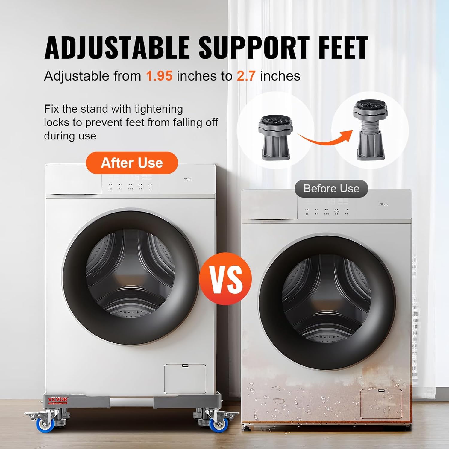Mini soporte para refrigerador, base móvil universal de 27 pulgadas con 4 pies fuertes, 4 ruedas giratorias de bloqueo, base móvil ajustable para