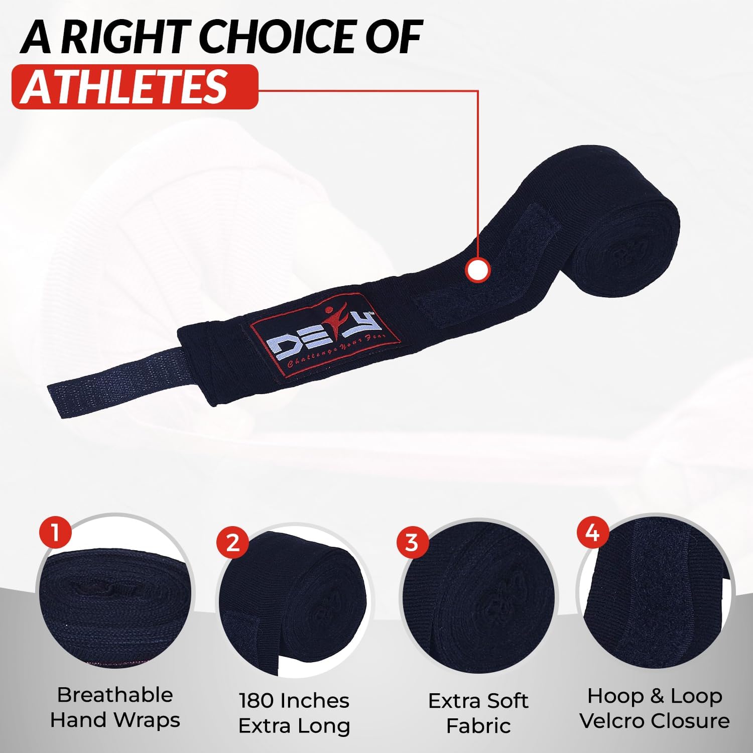 DEFY – Vendas de mano profesionales de 180 pulgadas para boxeo, Muay Thai, vendajes elásticos para hombres y mujeres, par