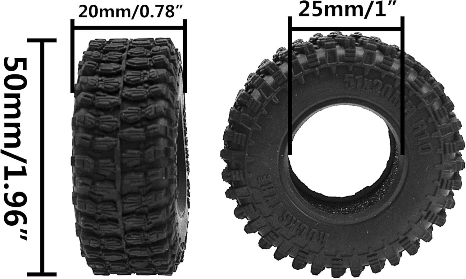 ShareGoo – 4 neumáticos de 1.0 pulgadas para rastreadores a control remoto, de 0.787 in de ancho, compatibles con Axial 124 SCX24 Gladiator Bronco