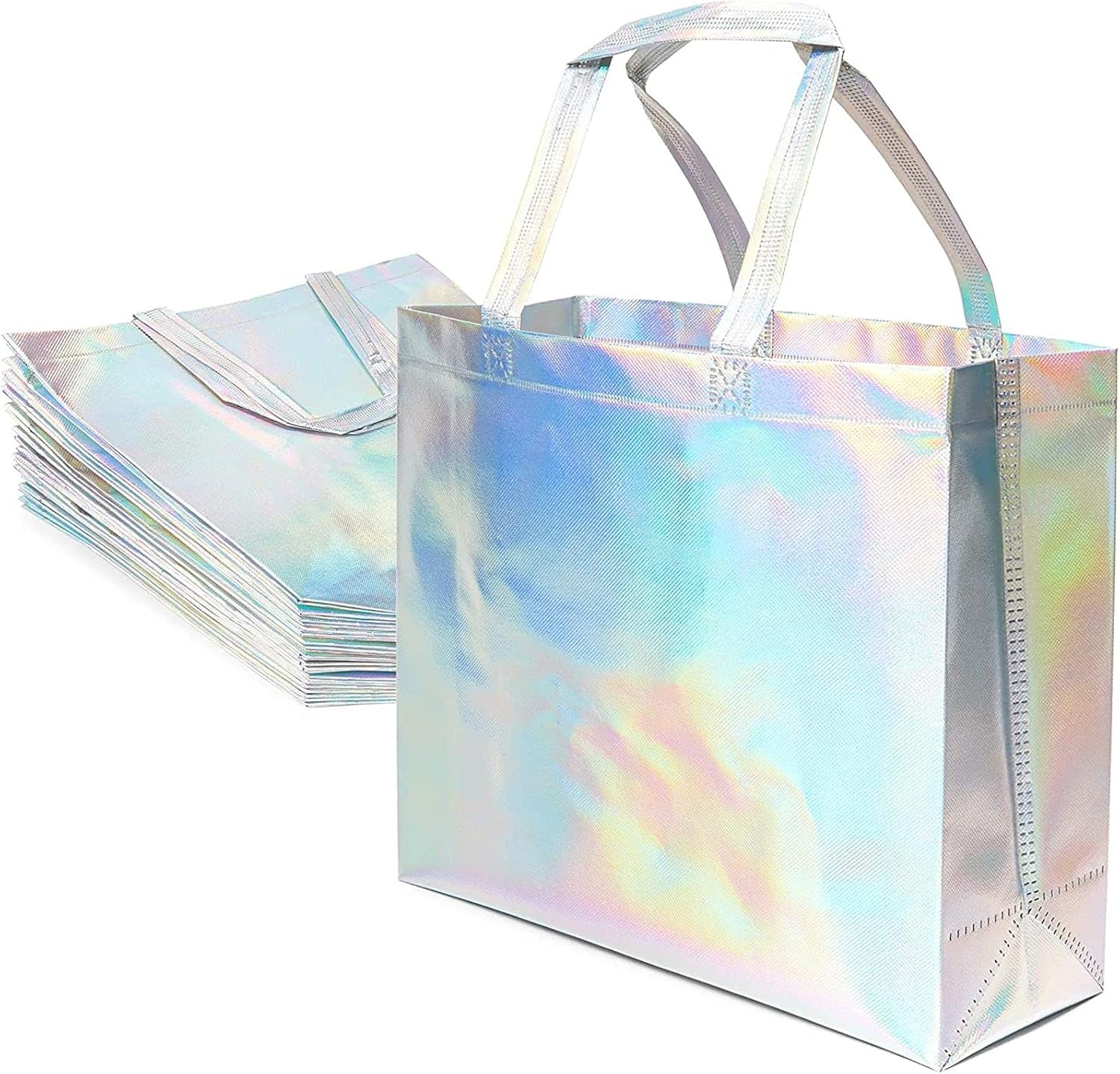Juvale Bolsa de comestibles reutilizable con asas, holográfica (14 x 12 x 5 pulgadas, 24 unidades), Multi
