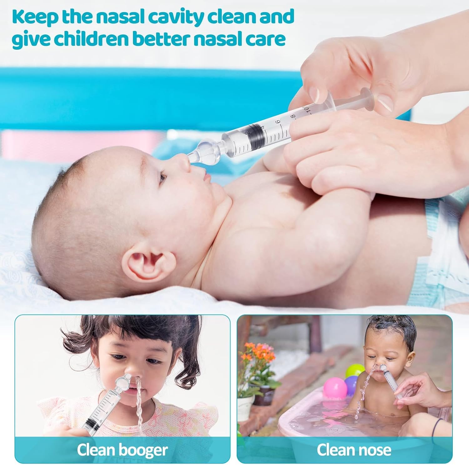 Aspirador nasal para bebé, jeringa nasal para jeringa de bebé, irrigador nasal con punta de succión nasal de silicona reutilizable limpiable,