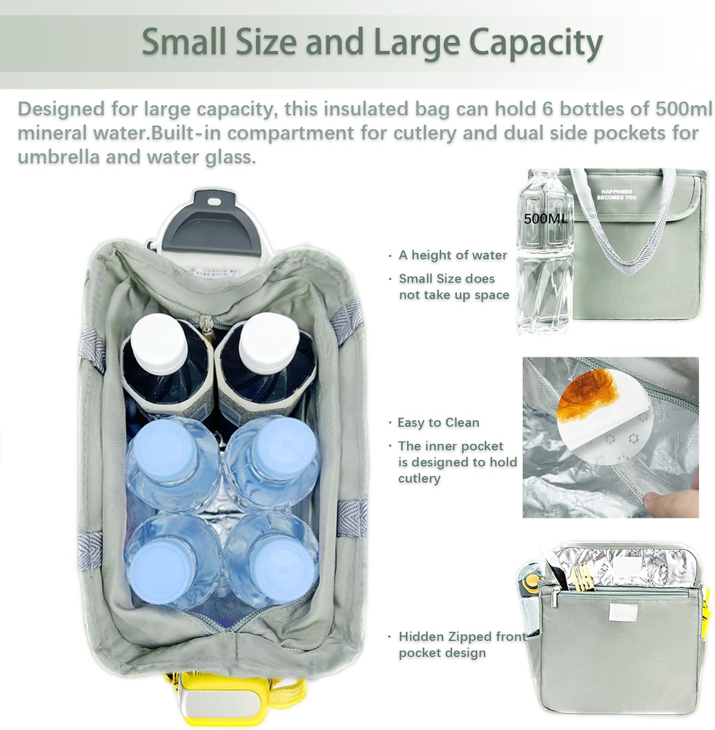 Lonchera pequeña para mujer, bolsa de almuerzo reutilizable con aislamiento para adultos, color verde