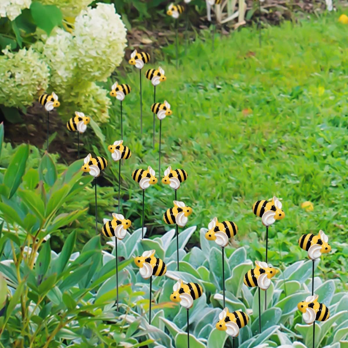 10 piezas de estacas de jardín de abejas decoración de metal para patio delantero, palillos florales de resina para primavera y verano, abejorros,