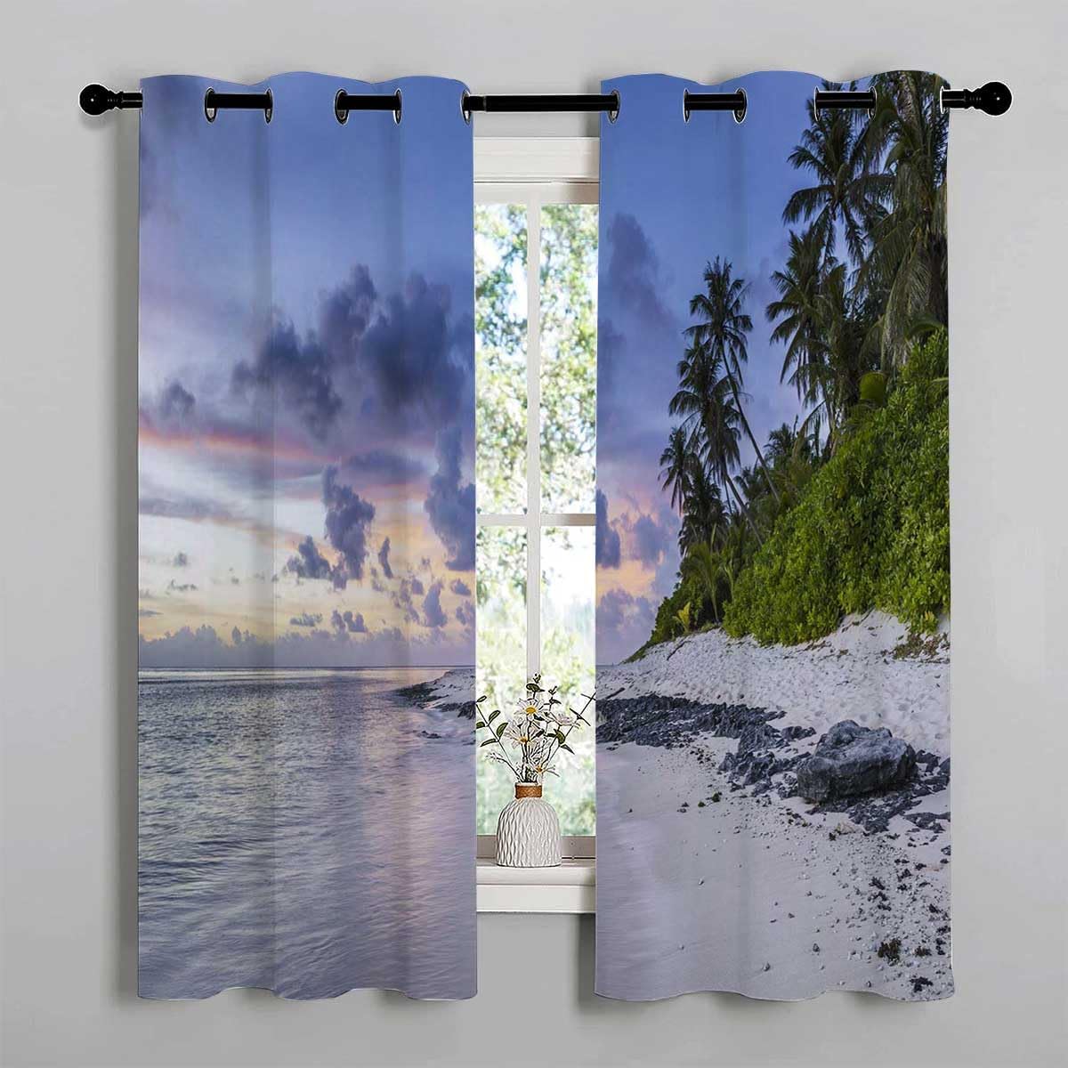 YANFENQI Cortinas para Habitacion Blackout Beach View Coast – Divisores de puerta para Ventanas de Cuarto de 63 pulgadas de ancho por 80 pulgadas de