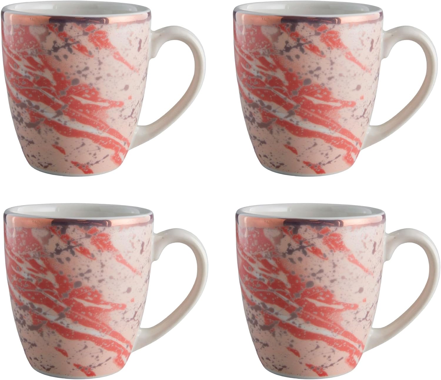 Juego de 4 tazas Corona  Perfecto para los amantes del café y el té  Amani 12.8 oz – 380cc  Cerámica  Decoración de oro rosa