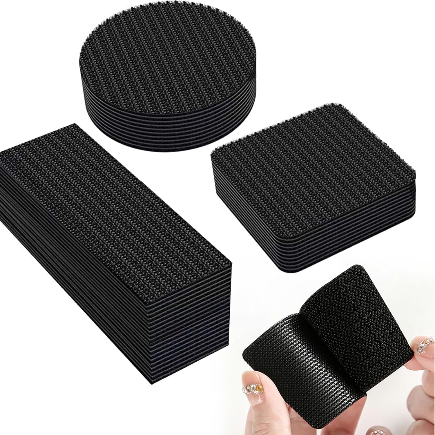Tiras de velcro con adhesivo, 18 piezas, fuerte cierre adhesivo en la parte posterior, agarre para almohadillas antideslizantes para alfombras,