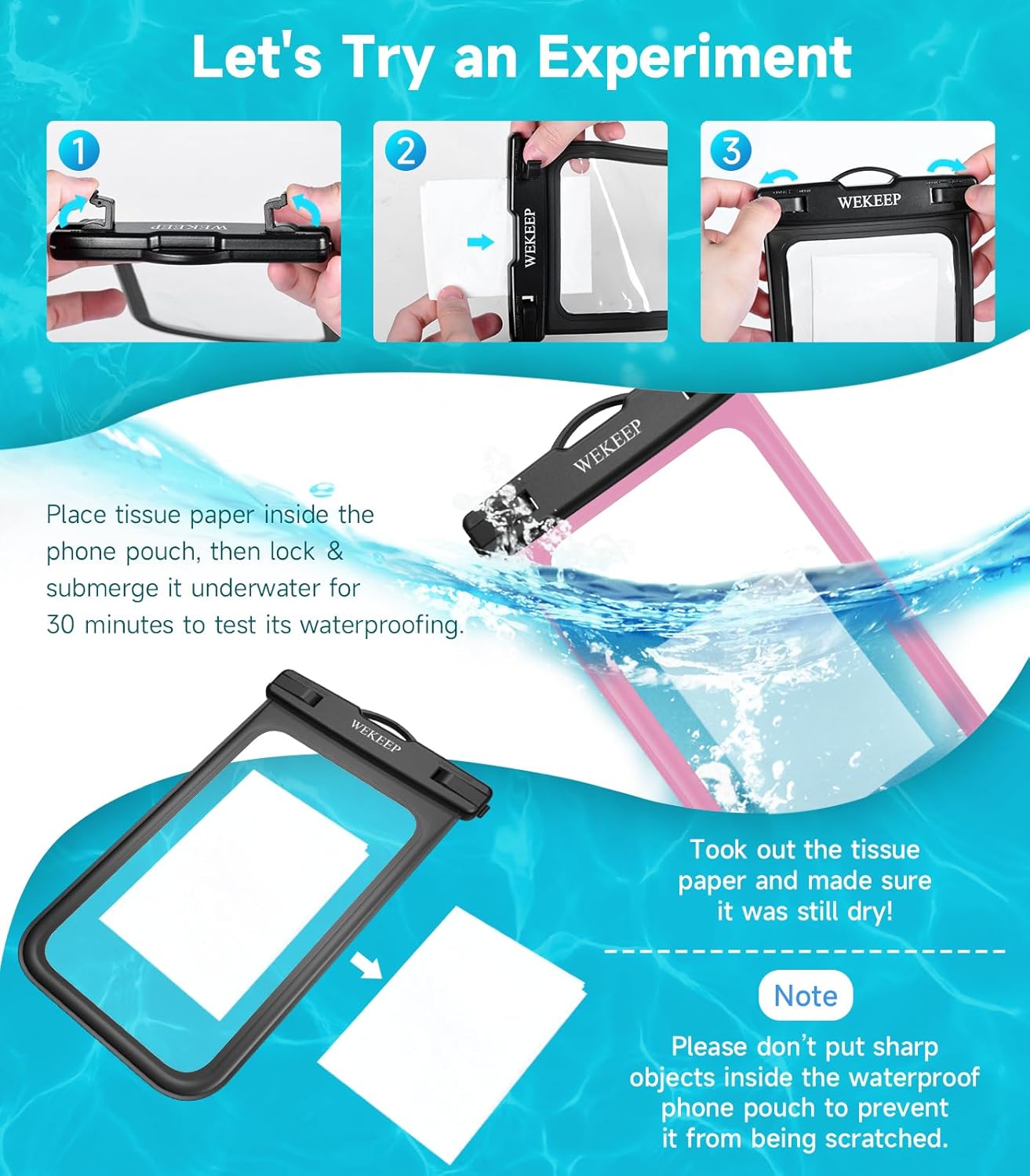 WEKEEP Paquete de 2 fundas universales impermeables para teléfono de hasta 8.3 pulgadas, IPX8, funda seca para teléfono celular compatible con