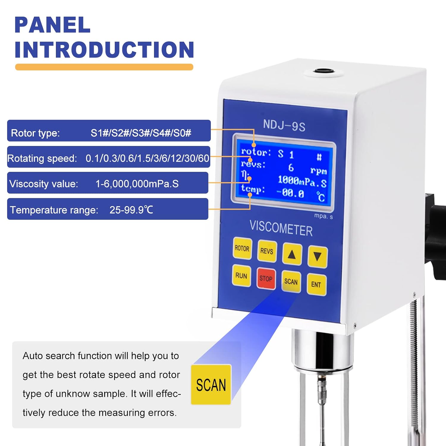 Saladulce Viscómetro rotatorio digital con sonda de temperatura, viscosímetro de laboratorio con salida de datos, 10-6, 000,000 mPa.s Probador de