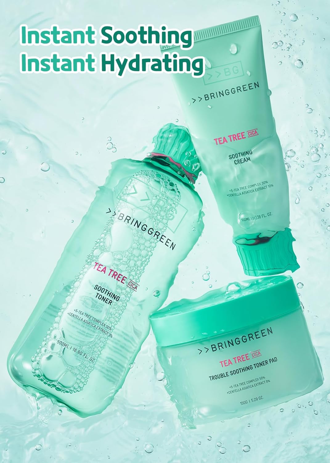 BRING GREEN Tea Tree CICA Tónico calmante  Rutina diaria suave de cuidado de la piel para efecto refrescante e hidratante (8.5 onzas líquidas), 8.5
