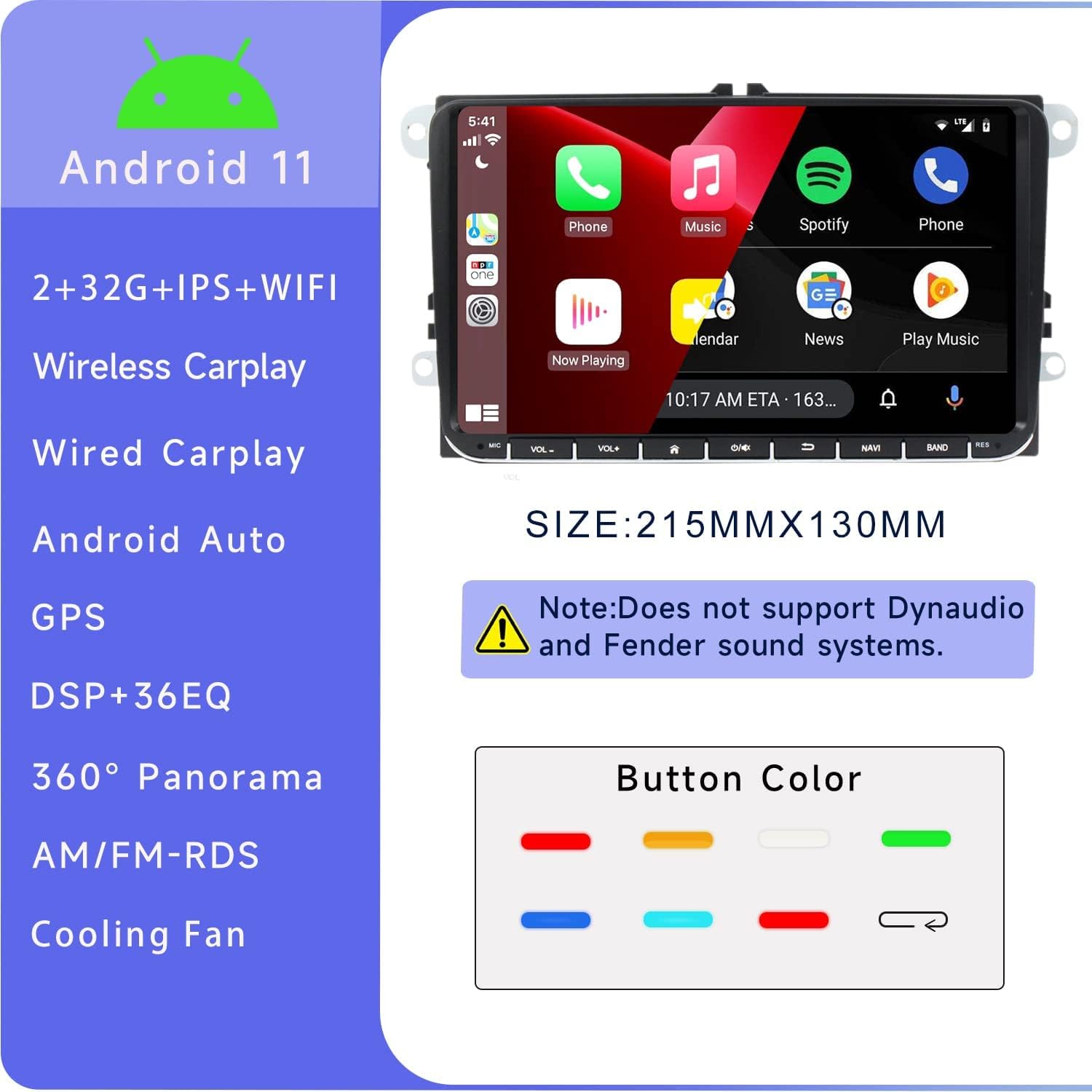 SCUMAXCON 9 “Android 13 inalámbrico Carplay Android Auto Car Stereo 8-CORE 2+32G navegación GPS WiFi BT IPS pantalla táctil DSP USB RVC para VW Golf