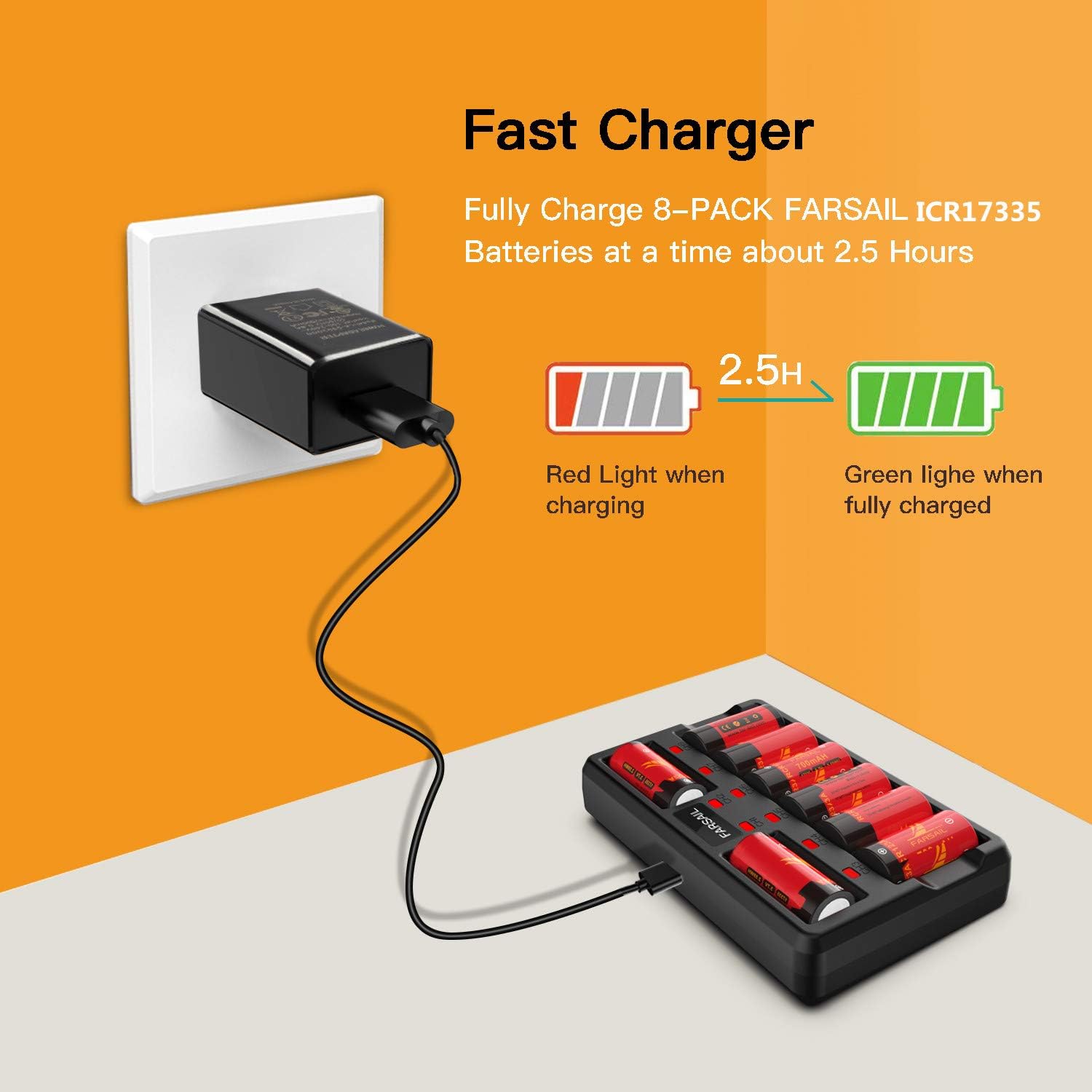 Cargador de baterías recargables CR123A, paquete de 8 baterías recargables de 800 mAH 123A para cámaras Arlo VMC3030 VMK3200 VMS3130 3230C 3430