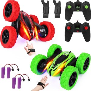 Paquete de 2 relojes RC Stunt Car con sensor de gestos 4WD de doble cara giratoria de 360 grados recargable de alta velocidad 2.4GHZ Off Road Hobby Paquete de 2 relojes RC Stunt Car con sensor de gestos 4WD de doble cara giratoria de 360 grados recargable de alta velocidad 2.4GHZ Off Road Hobby