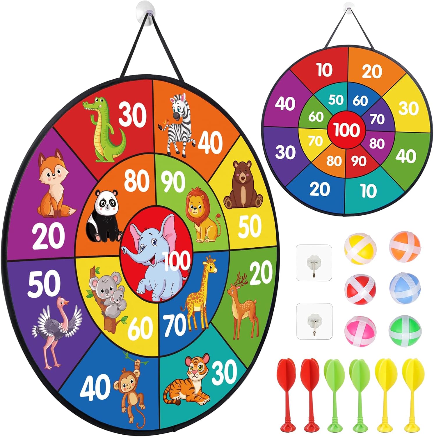 HAKOTOM Tablero de dardos para niños, con temática de animales, tablero de dardos de doble cara para niñas y niños, juguetes deportivos,