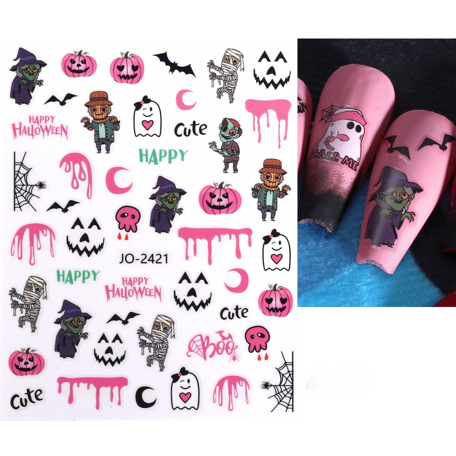 6 hojas de calcomanías de arte de uñas de Halloween 3D, autoadhesivas, telaraña, murciélago, calavera, fantasma, calabaza, diseños de arte de uñas,