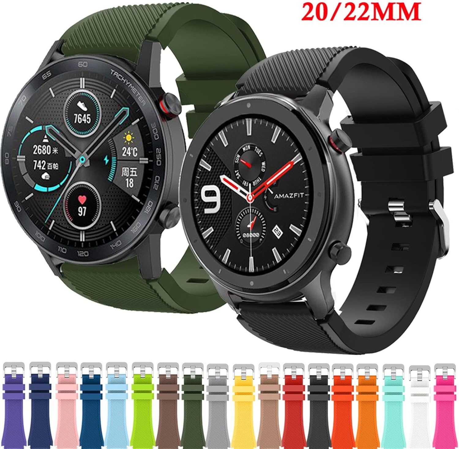 AMSH 22 0.787 in banda de silicona para Galaxy Watch 46 1.654 in correas deportivas para Samsung Gear S3 FrontierClassic Active 2 para Huawei Watch