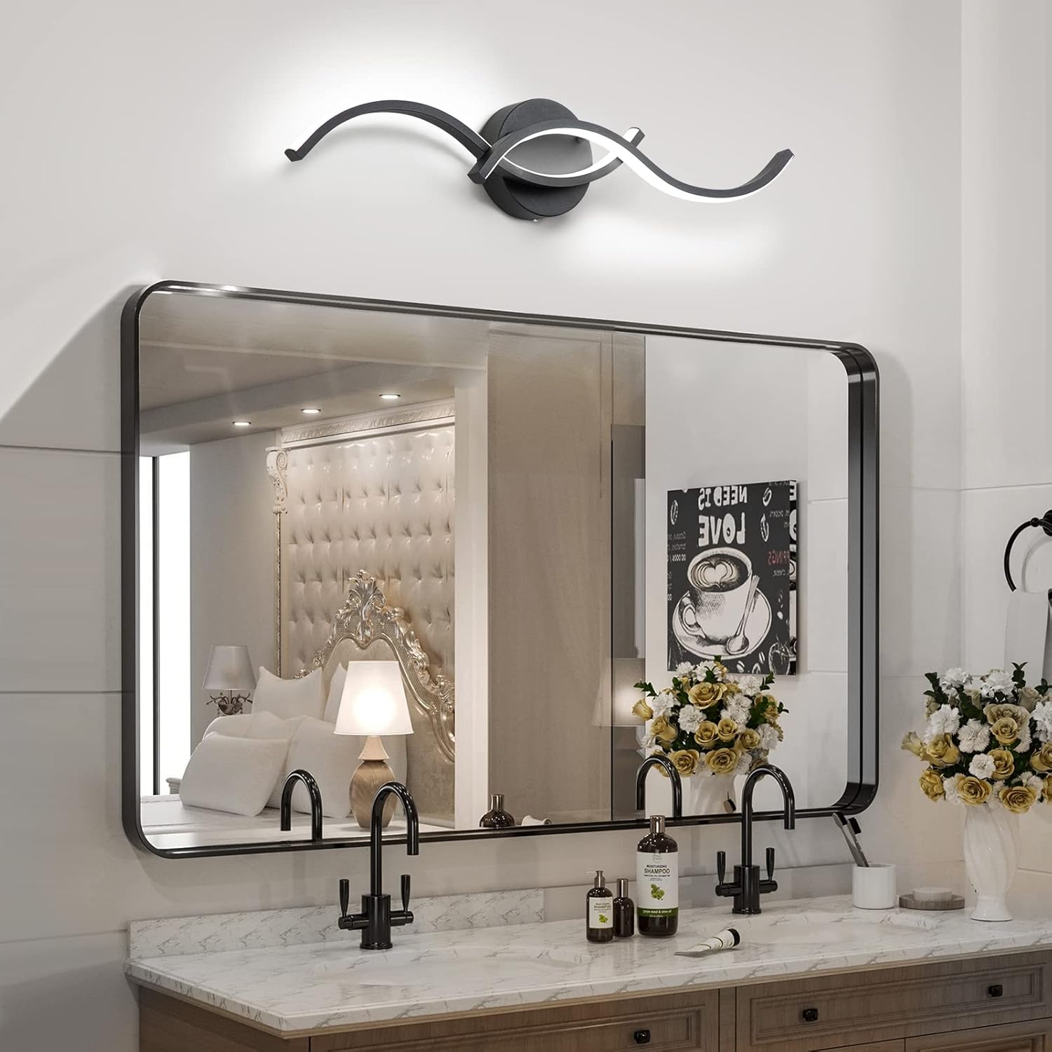 EDISLIVE Moderna lámpara LED de tocador, regulable, moderna lámpara de tocador LED lineal, con pantalla de tira acrílica, luces LED de tocador de 24
