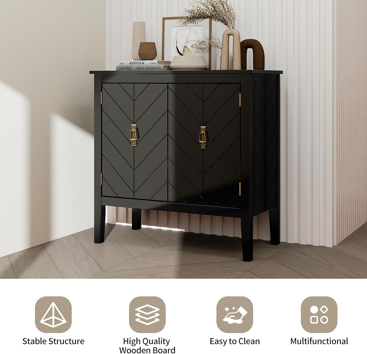 Aparador de ratán de 2 puertas – Armario de buffet con almacenamiento, armario de almacenamiento de acento, creenza de madera bohemia para sala de