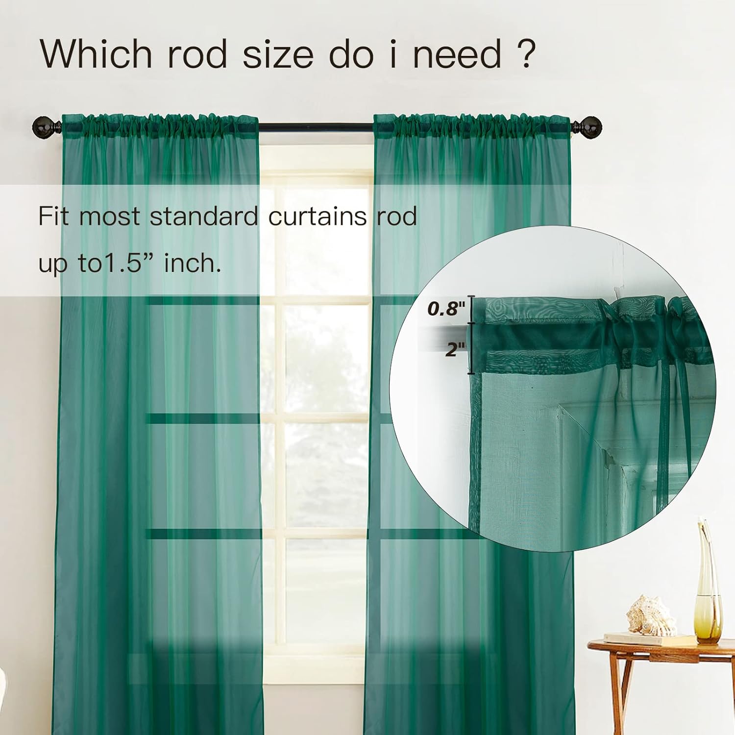 Tony’s collection Cortinas traslúcidas color verde cazador de 63 pulgadas de largo para habitación de niños, 2 paneles con bolsillo para barra,