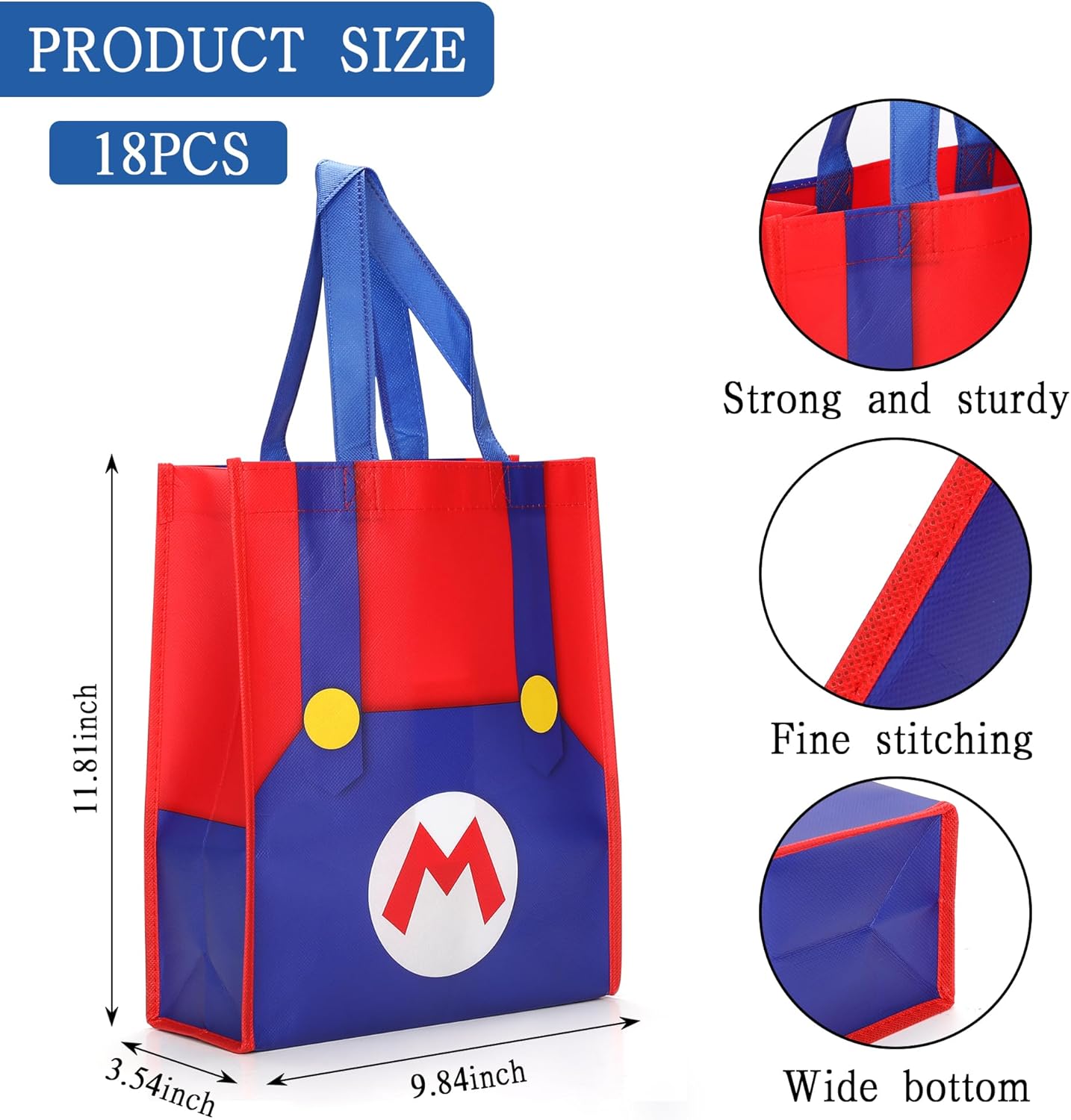 Bolsa de lona con patrón de dibujos animados, bolsa de compras reutilizable respetuosa con el medio ambiente, adecuada para fiestas de cumpleaños,