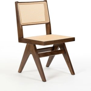 HoeuThien Silla de comedor de ratán de granja, silla auxiliar de madera de mediados de siglo, moderna de mediados de siglo, silla sin brazos de caña HoeuThien Silla de comedor de ratán de granja, silla auxiliar de madera de mediados de siglo, moderna de mediados de siglo, silla sin brazos de caña