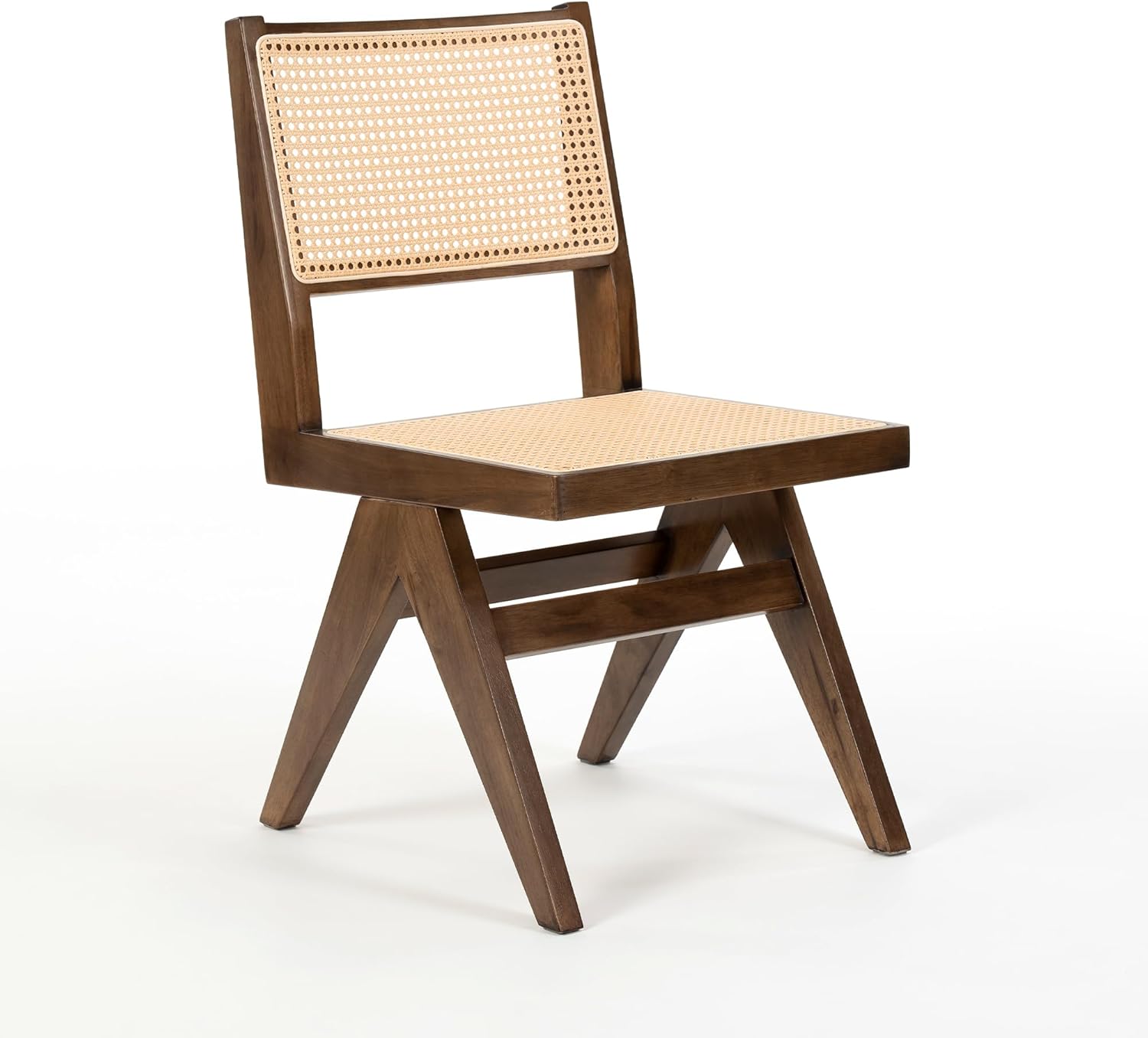 HoeuThien Silla de comedor de ratán de granja, silla auxiliar de madera de mediados de siglo, moderna de mediados de siglo, silla sin brazos de caña