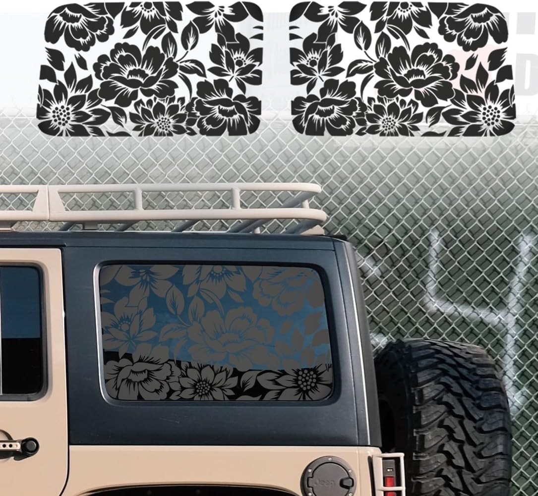 Calcomanías para ventana trasera con estampado floral para Wrangler 2018-2024 de 4 puertas JLU 2018 2019 2020 2021 2022 2023 2024  Calcomanías