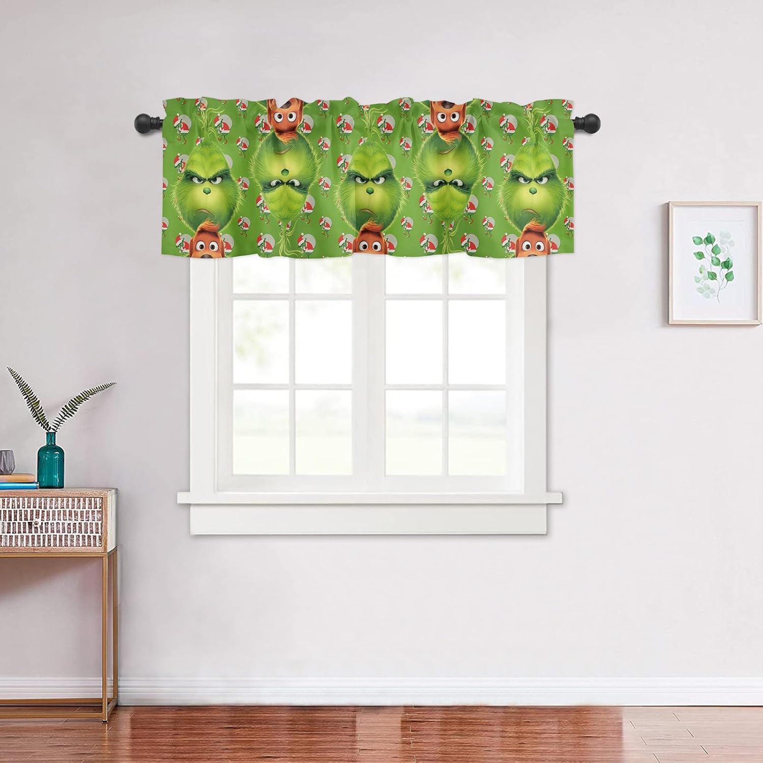 Cenefa de ventana de Navidad de monstruo verde para cocina, sala de estar, cortina de ventana de Feliz Grinchmas para dormitorio, cenefa de ventana