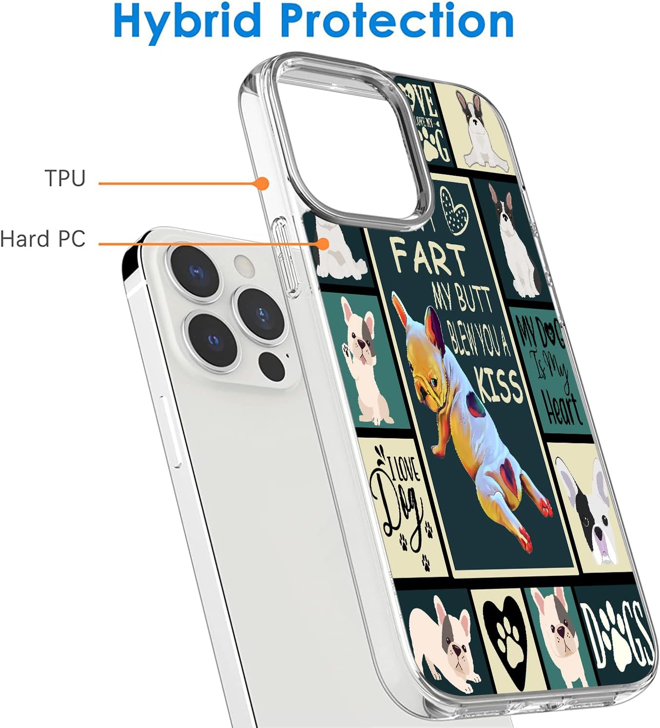 Funda compatible con iPhone 12 y iPhone 12 Pro, diseño de bulldog francés a prueba de golpes, diseño transparente, delgada, suave funda protectora