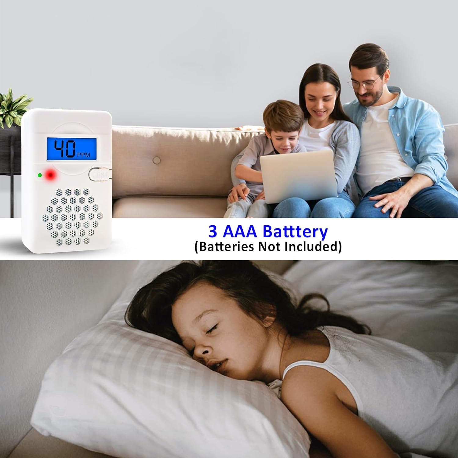 Mini alarma detector de monóxido de carbono con pantalla LCD digital, alarma detector de CO con batería reemplazable, botón de restablecimiento de