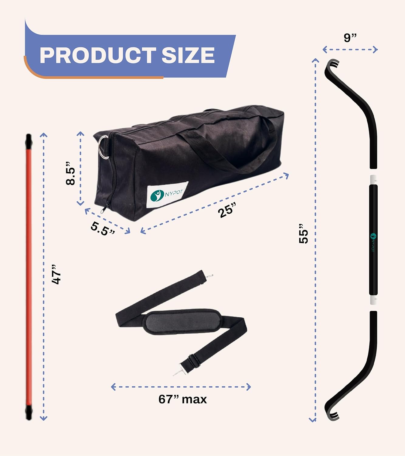 NYPOT- Workout Bow & Portable Home Gym Equipment – Resistance Bands with Bar for Home Workout Equipment Men & Women All in One Gym for Strength