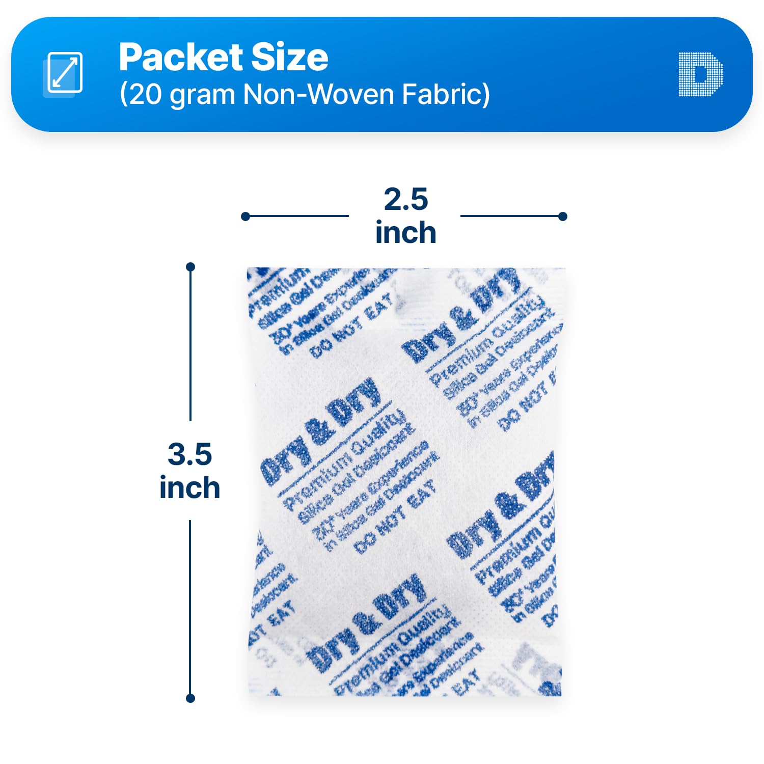 Dry & Dry Paquetes de gel de sílice de 0.71 oz 50 paquetes Deshumidificador desecante Gel de sílice – Paquetes de sílice recargables Absorbentes de