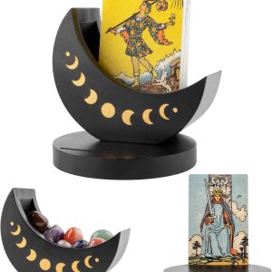 Ceiner Caja de exhibición de tarot con soporte para tarjetas, estuche de madera con soporte de fase lunar para almacenamiento de piedra de cristal, Ceiner Caja de exhibición de tarot con soporte para tarjetas, estuche de madera con soporte de fase lunar para almacenamiento de piedra de cristal,