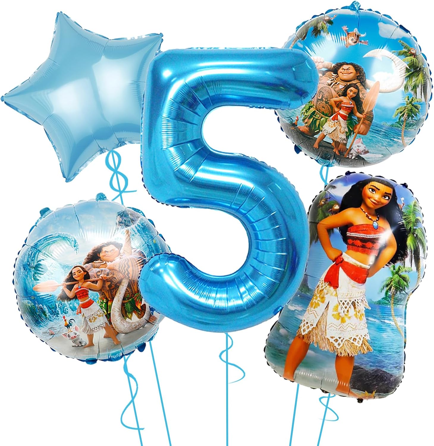 5 globos de aluminio de Moana, suministros para fiesta de 5 cumpleaños, decoración de fiesta de baby shower (5)