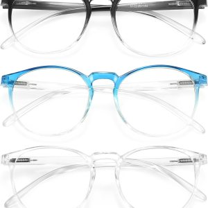 IBOANN Paquete de 3 lentes de bloqueo de luz azul para mujeres y hombres, marco retro redondo de moda, anteojos falsos vintage con lente transparente IBOANN Paquete de 3 lentes de bloqueo de luz azul para mujeres y hombres, marco retro redondo de moda, anteojos falsos vintage con lente transparente