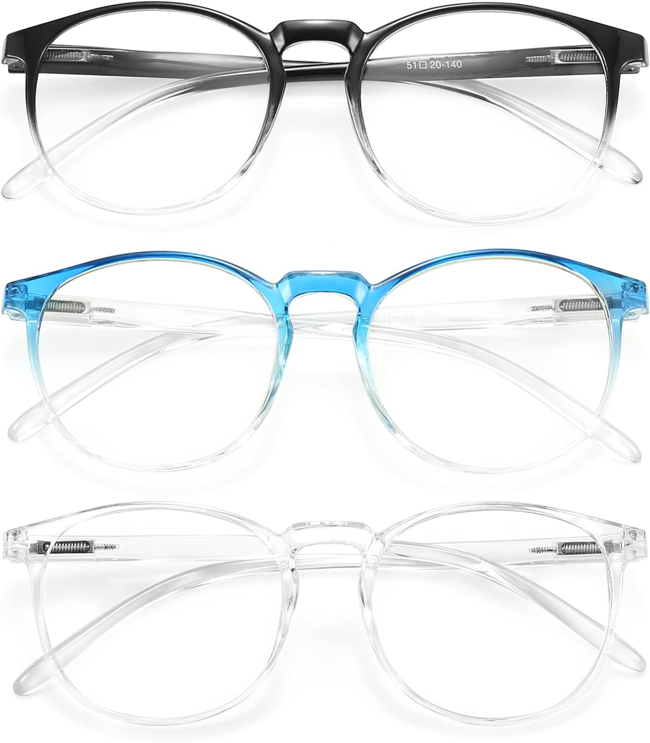 IBOANN Paquete de 3 lentes de bloqueo de luz azul para mujeres y hombres, marco retro redondo de moda, anteojos falsos vintage con lente transparente