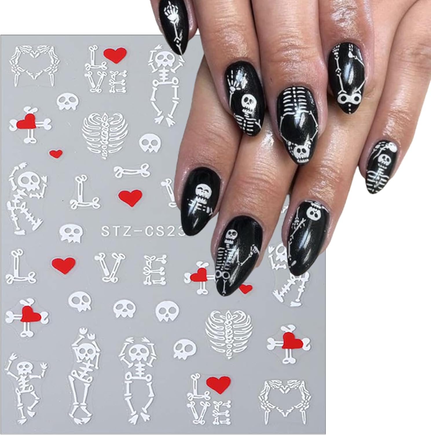 Calcomanías de uñas de Halloween para arte de uñas 3D, autoadhesivas en 3D, diseño de calavera negra, calabaza, araña, gato, murciélago, lindo