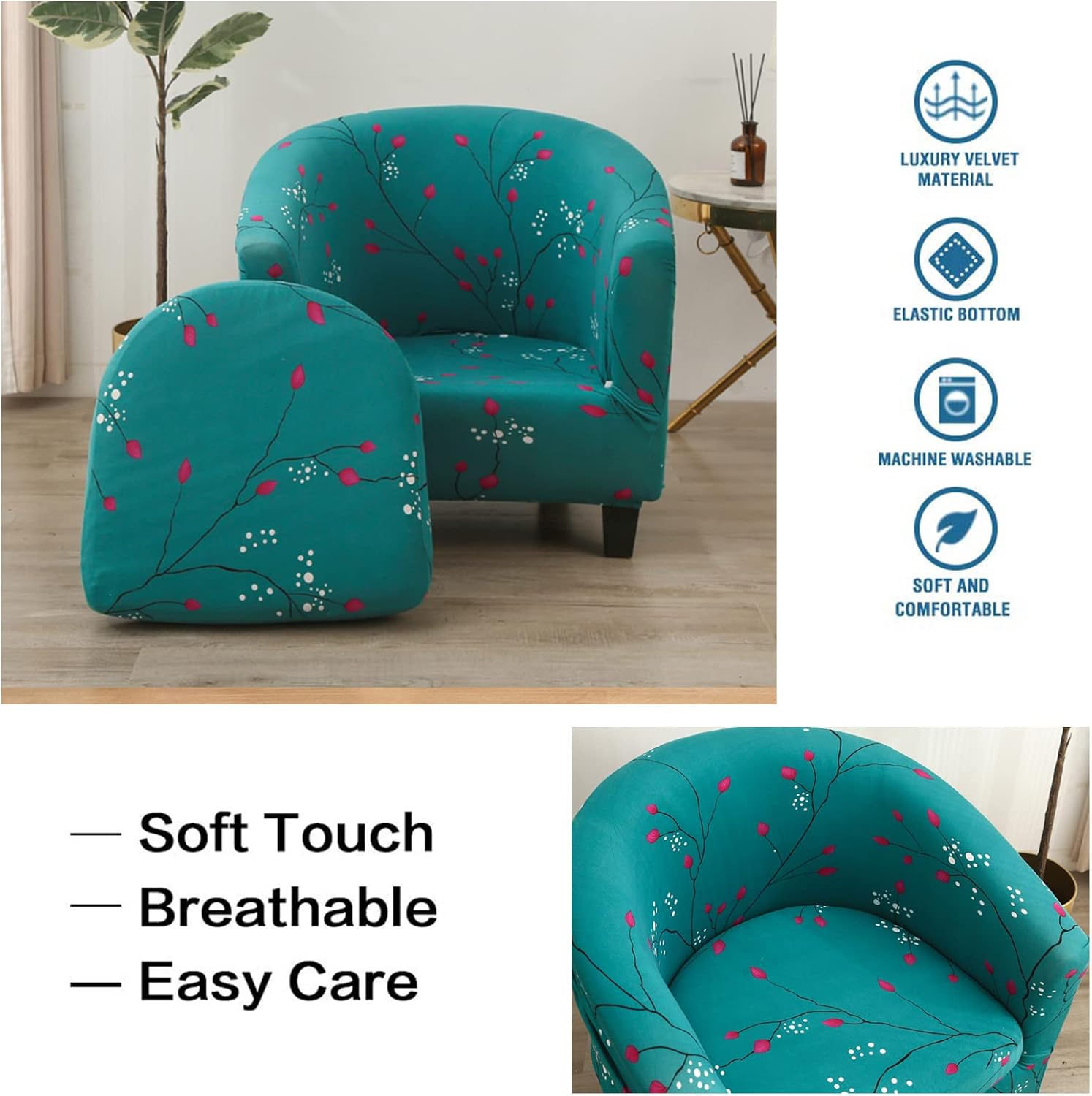 NILUOH Funda para silla de club, 2 piezas, con funda de cojín, funda para silla de barril, protector de muebles para sala de estar, suave,