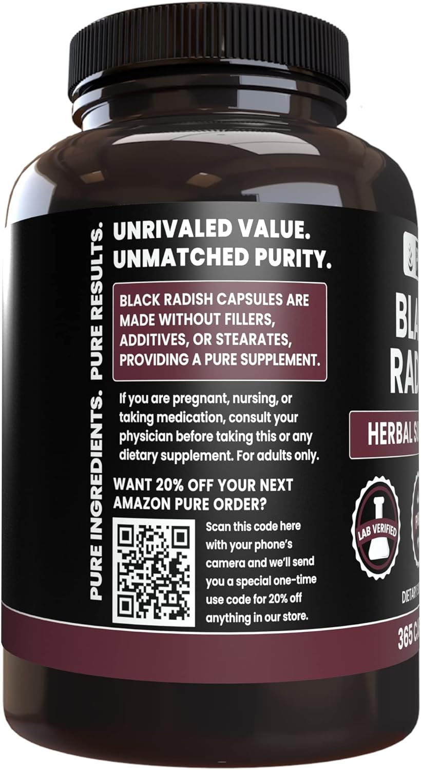 Pure Original Ingredients Rábano negro (365 cápsulas) sin relleno de magnesio o arroz, siempre puro, verificado por laboratorio