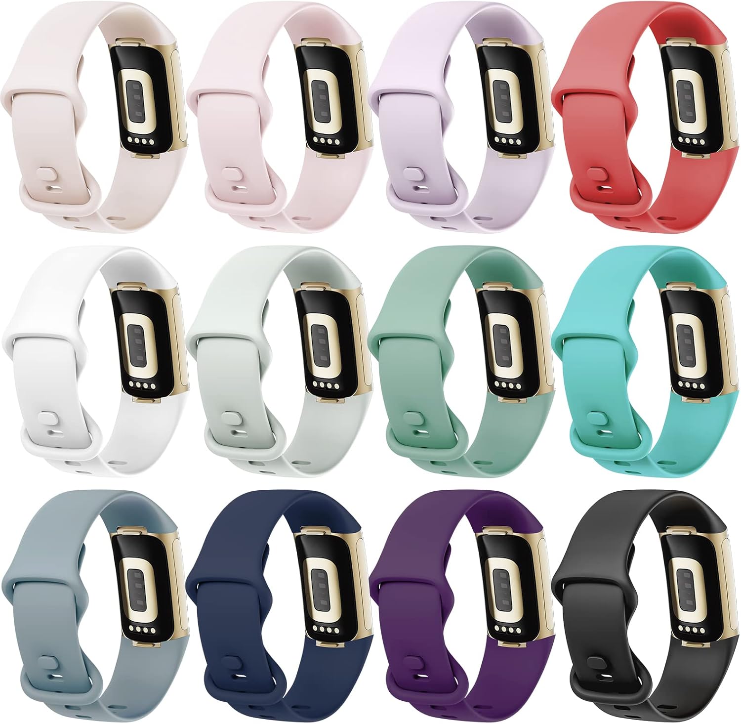 Paquete de 12 correas compatibles con Fitbit Charge 5, correas de repuesto de silicona suave transpirable para Fitbit Charge 5 Advanced Fitness