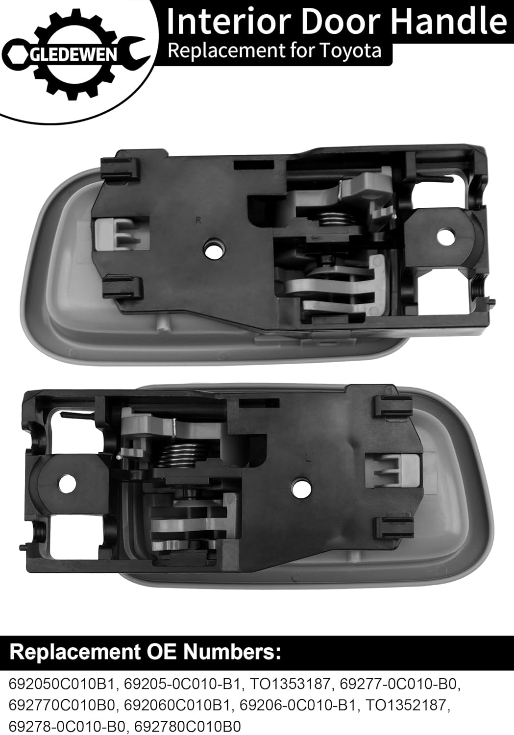 Manijas de puerta interiores con bisel (par), compatibles con Toyota Tundra 2000, 2001, 2002, 2003, 2004, 2005, 2006, gris, conductor delantero