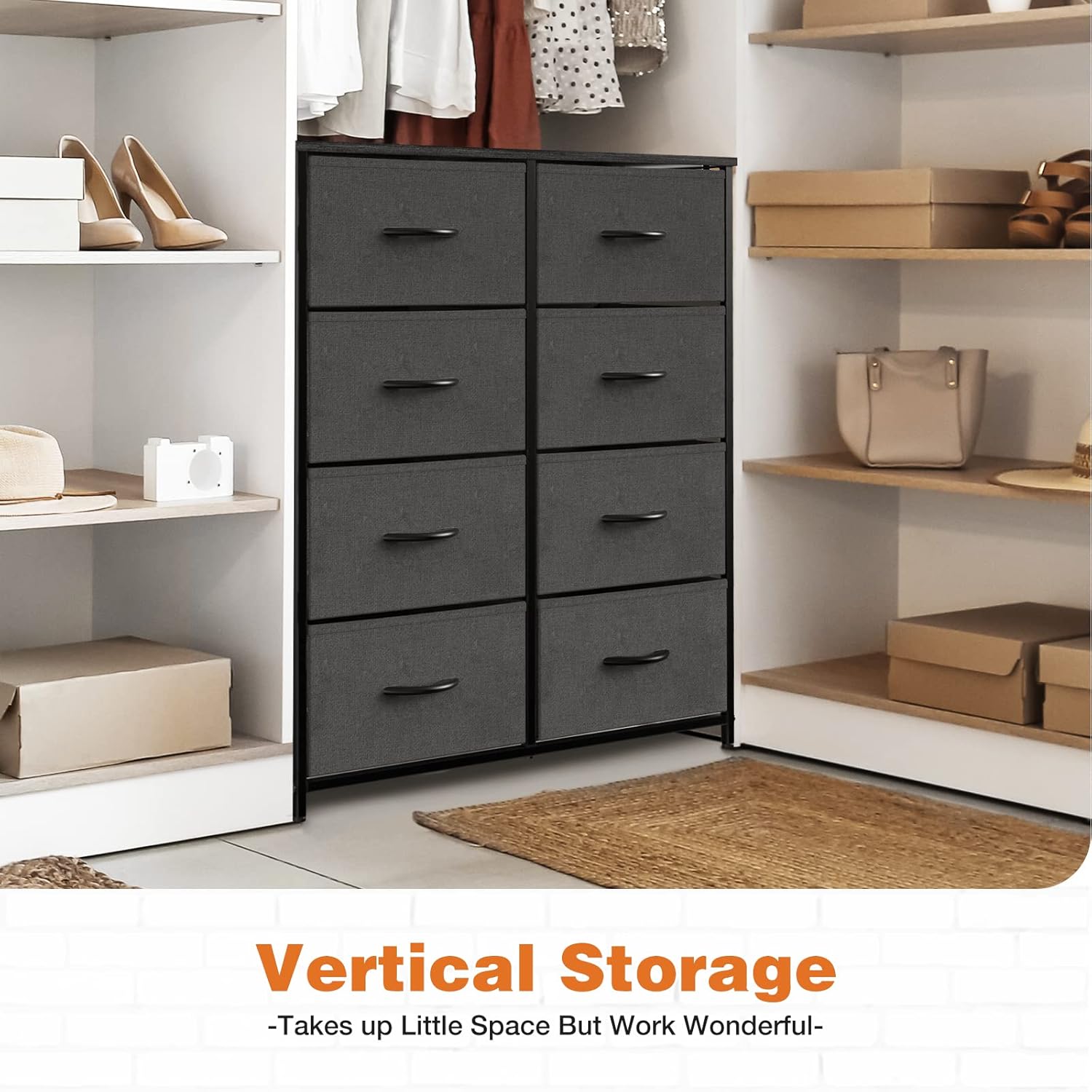 Sweetcrispy Cómoda de 8 cajones para dormitorio, muebles de habitación de niños, torre de pecho alto, unidades organizadoras de almacenamiento para