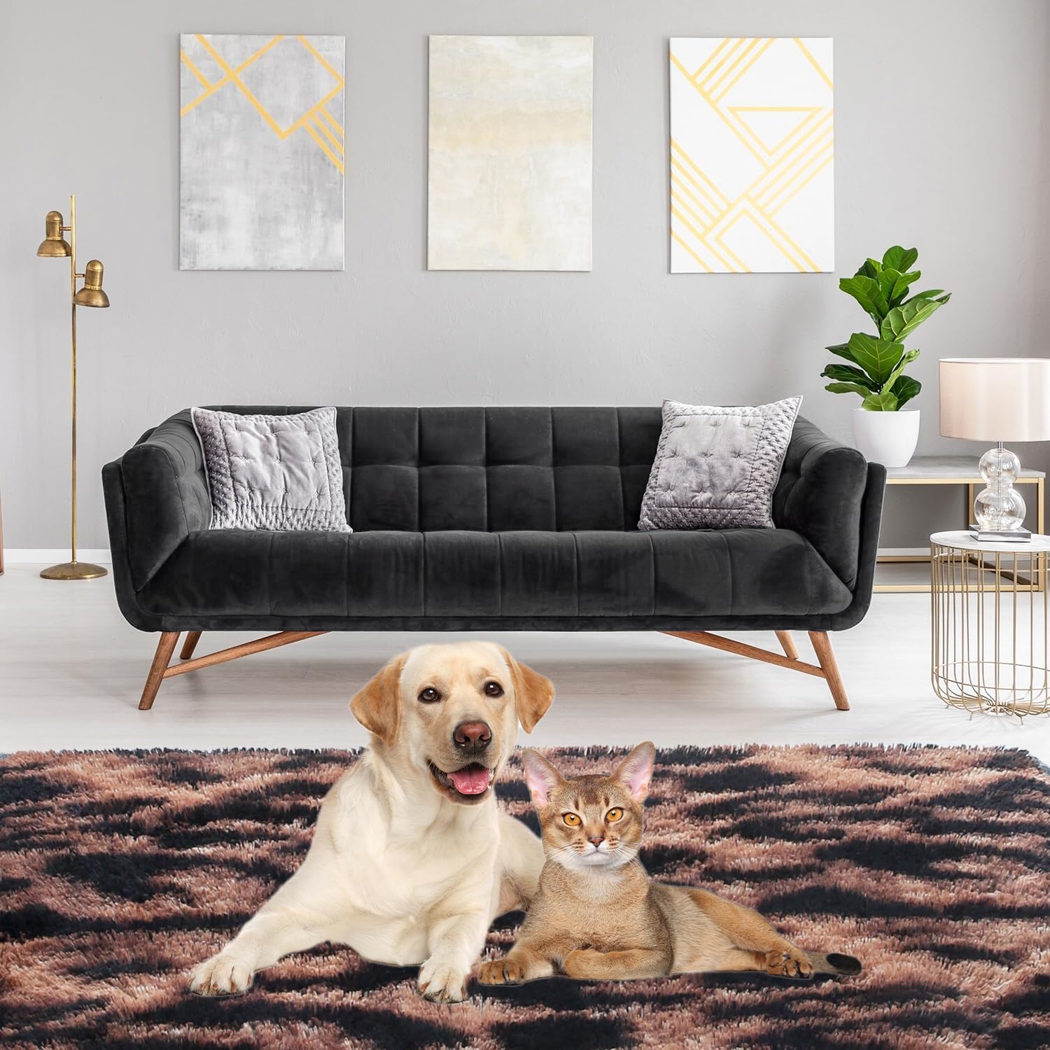 Alfombra de leopardo esponjosa de 3 x 5 pies para sala de estar, dormitorio, alfombra de área con teñido anudado marrón y negro de 3 x 5 pies,
