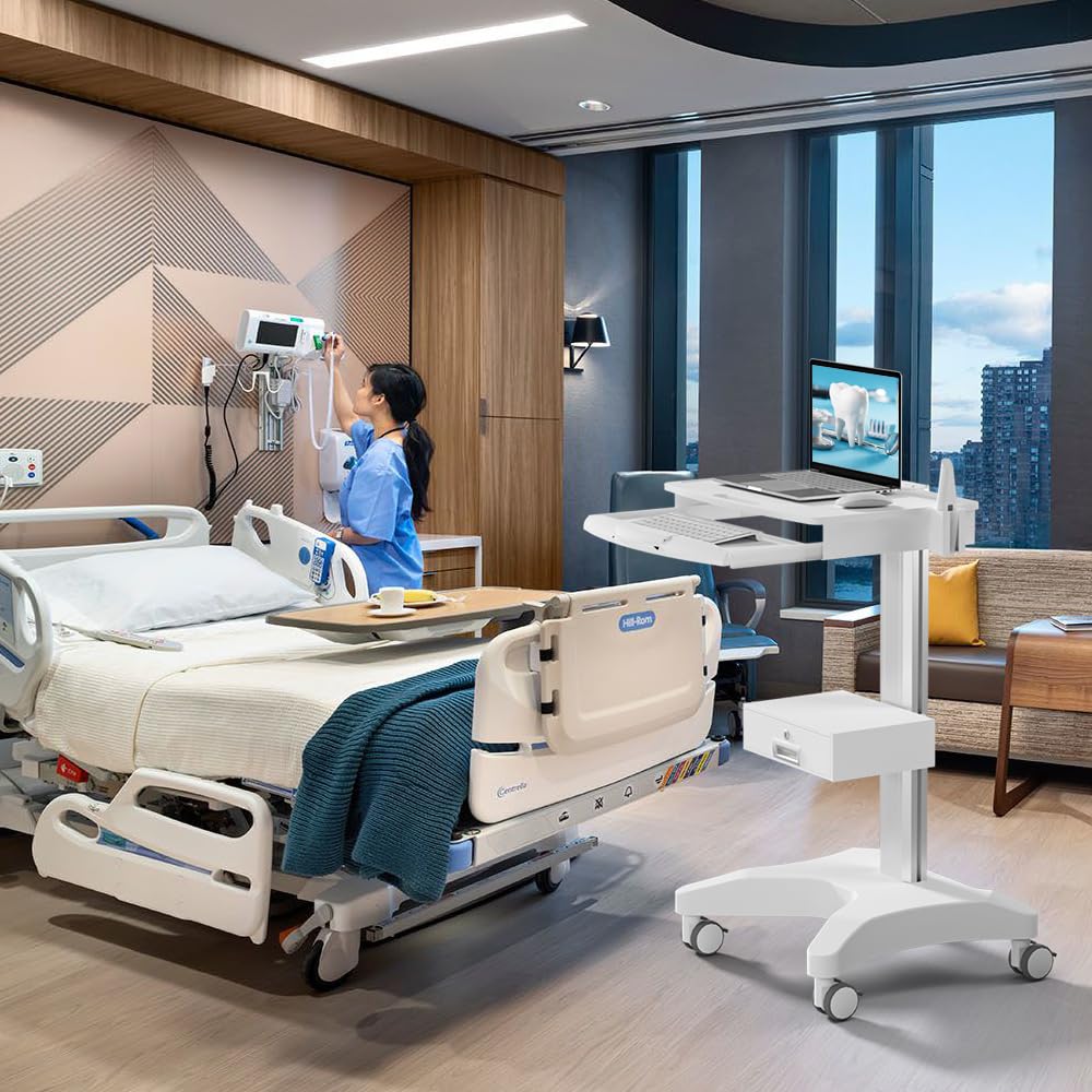 Carrito médico para hospital, portátil, portátil, con soporte para escáner oral, estación de trabajo ajustable en altura para clínica dental