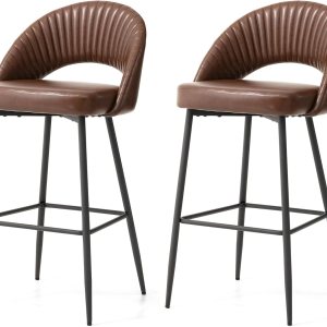 glitzhome Juego de 2 taburetes altos modernos de piel sintética, taburetes de bar altos de respaldo medio con patas cónicas de metal, sillas de bar glitzhome Juego de 2 taburetes altos modernos de piel sintética, taburetes de bar altos de respaldo medio con patas cónicas de metal, sillas de bar