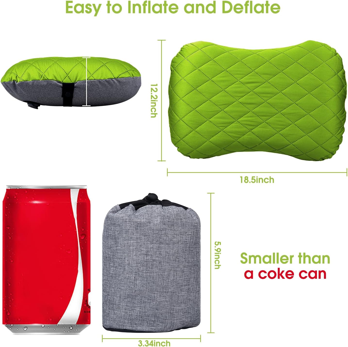 Almohada inflable para acampar con funda extraíble, almohadas de campamento ultraligeras y compactas para dormir, mochileros, senderismo, playa, al