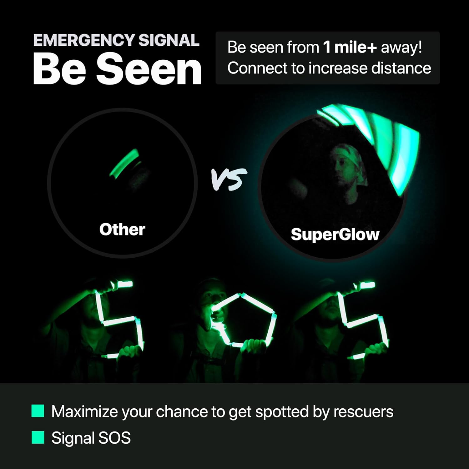 Glow Sticks Camping, Premium Snap-Together Unique Connecting Glowsticks Camping, Bulk Glow Sticks, Green Glow Sticks Emergency Light Sticks,