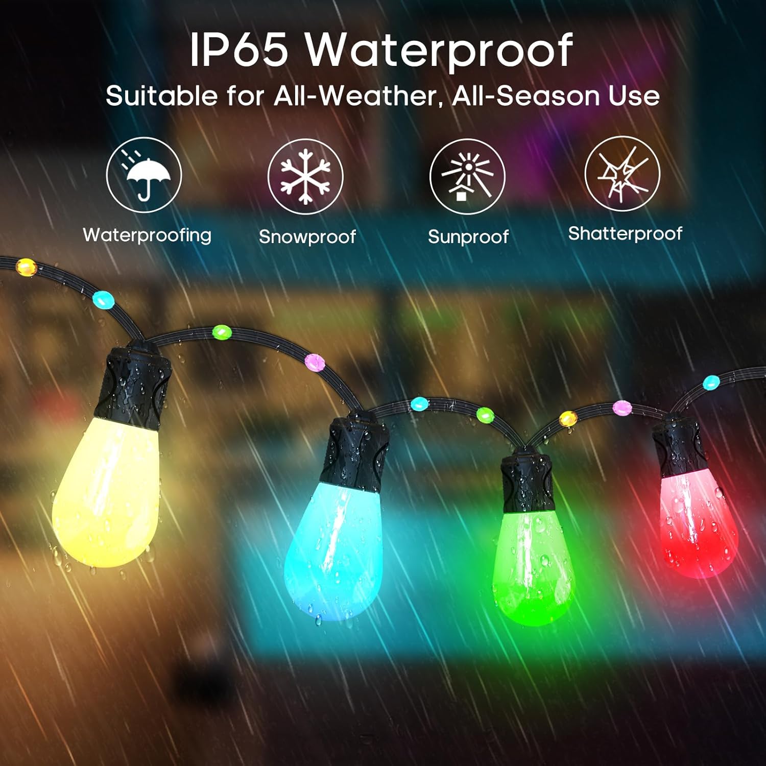 Nopoor Guirnalda de luces inteligentes para exteriores, bombillas LED RGB de 50 pies de color blanco cálido, luces de patio WiFi funcionan con