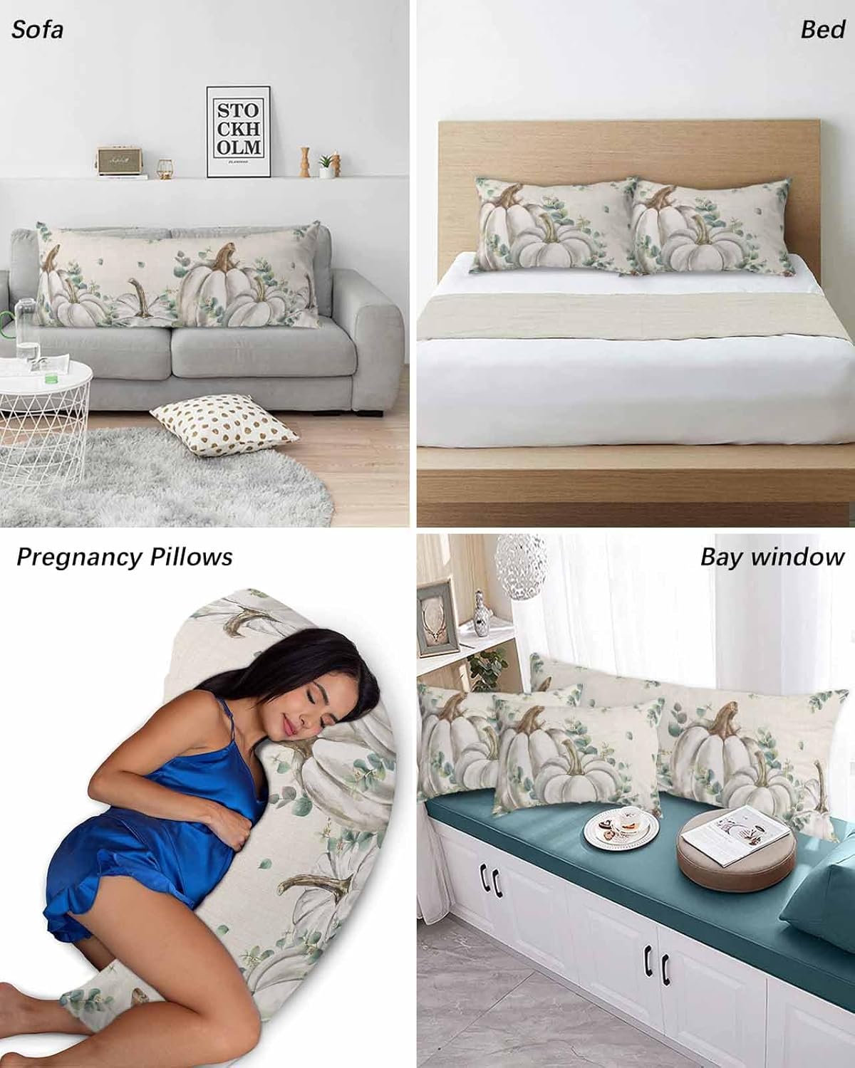 Fundas de almohada de eucalipto y calabaza, tamaño King, fundas de almohada suaves para cama, fundas decorativas de lujo para sofá de cuerpo largo